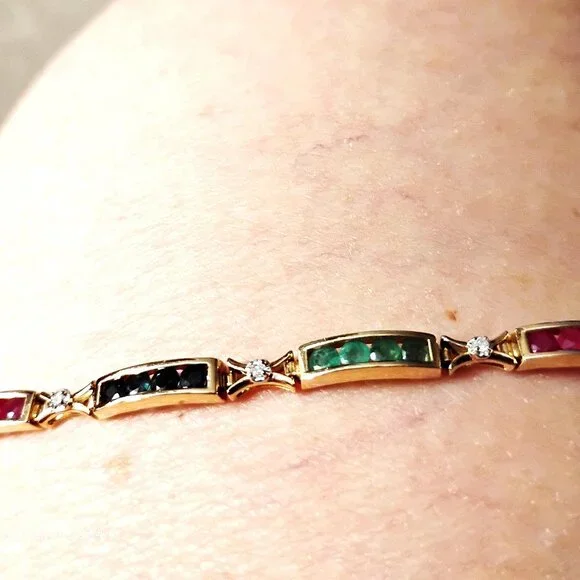 Diamond, Ruby, Emerald, and Sapphire 14K Tennis Bracelet - Picture 5 of 5